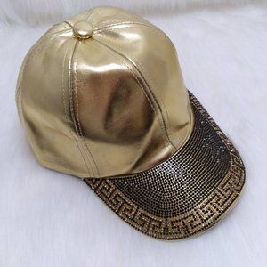 Rhinestone Cap Gold PU Leather Fashion Hat